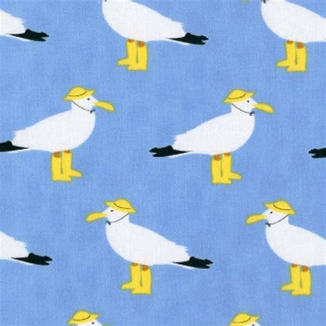 Dear Stella Laminated Fabric Laminated Navy Seagulls Print