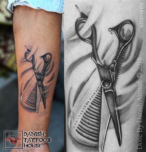 Barber Life Scissor Comb Tattoo Danish Tattooz House Hairdresser