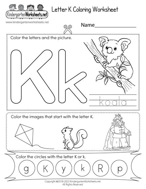 Free Printable Letter K Coloring Worksheet