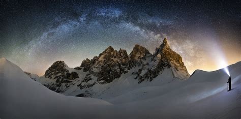 560718 Nature Mountain Forest Snowy Peak Milky Way Space Starry Night