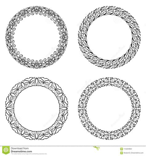 Filigree Round Frame Calligraphic Circle Lace Patterns In Monochrome