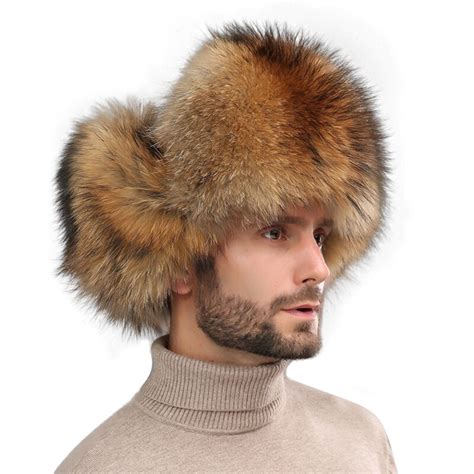 Winter Men S 100 Real Sliver Fox Fur Bomber Hat Raccoon Fur Ushanka Cap