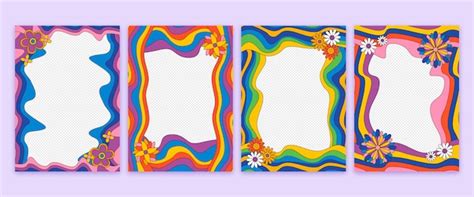 Free Vector Hand Drawn Flat Groovy Psychedelic Frames Collection