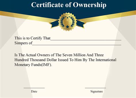 Free Sample Of Certificate Of Ownership Form Template