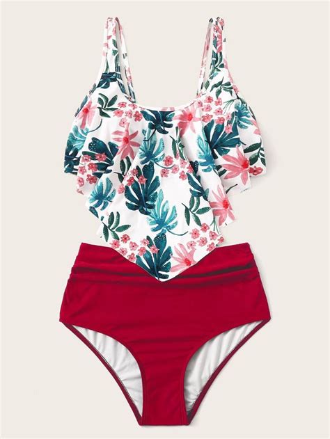 Tropical Hanky Hem Top With High Waist Bikini Set With Images