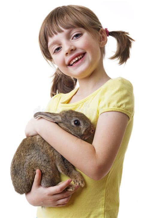 Little Girl Holding Little Rabbit Stock Image Image Of Enjoy Happy