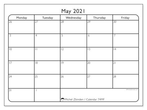 Calendar 2021 Monday Through Sunday