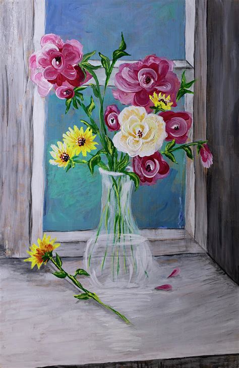 Acrylic Painting Of Flowers In A Vase Painting By Ronel Broderick