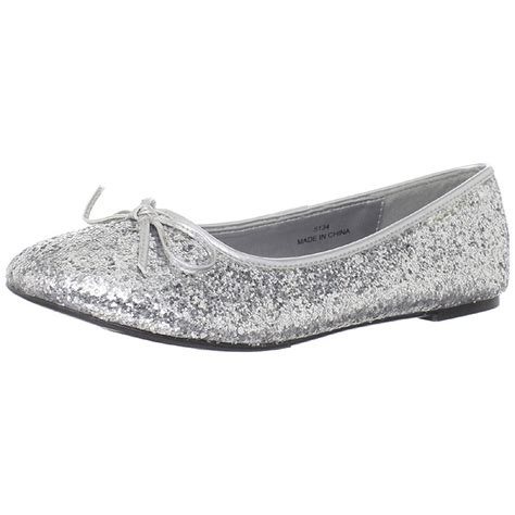 Silver Star 16g Glitter Flat Ballerinas Womens Shoes