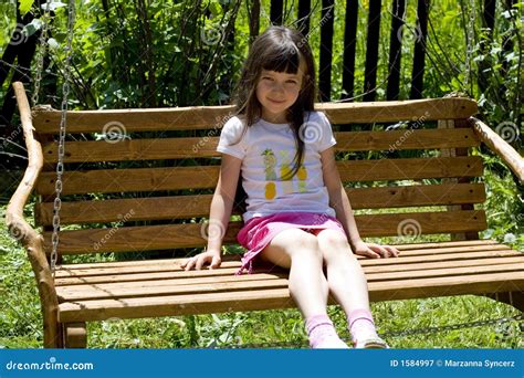 Pretty Child On Bench Stock Image Image Of Attractive 1584997