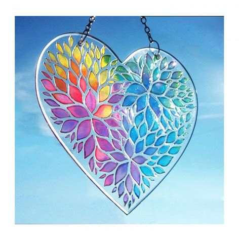 Hand Painted Glass Rainbow Heart Valentines Day Gift Window Hanging