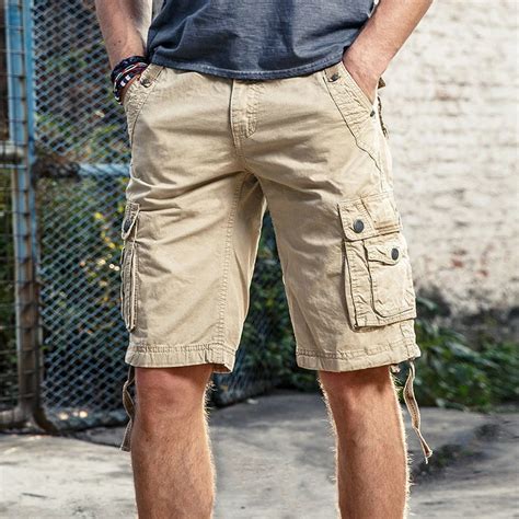 2020 Summer Mens Cargo Shorts Solid Cotton High Quality Knee Length