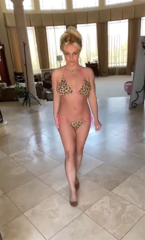 Britney Spears Bares All In Skimpy Leopard Print Bikini As She Tugs