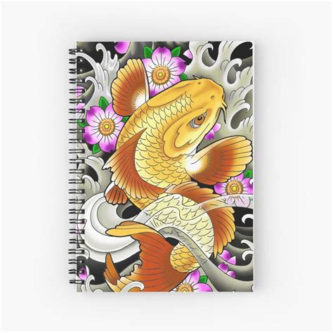 Golden Koi And Cherry Blossom Spiral Notebook By Colortime Cherry