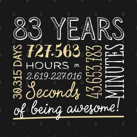 83rd Birthday Ts 83 Years Of Being Awesome In Hours And Seconds