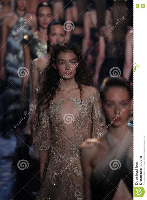 Models Walk The Runway Finale At The Marchesa Fashion Show Editorial Photography Image Of Dock