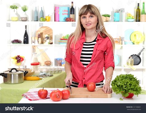 Beautiful Girl Kitchen While Cooking Stock Photo 121186831 Shutterstock