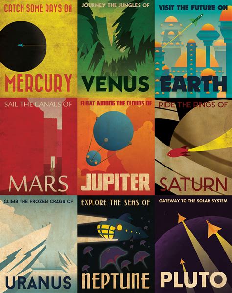 Retro Planetary Travel Posters Space