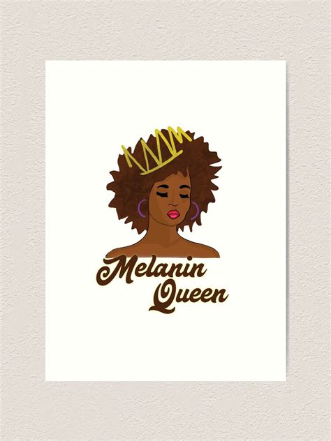 melanin afro queen with crown drawing art print by blackartmatters redbubble