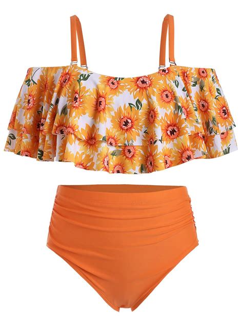 34 Off 2021 Plus Size Sunflower Print High Rise Tankini Swimsuit In