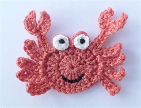 Crochet Sea Life Crochet Applique 1 Cute Crochet Crab In Dark Peach
