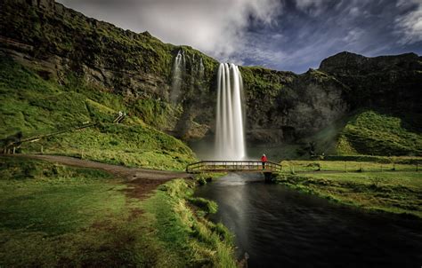Wallpaper Bridge River Rocks Waterfall Iceland Iceland