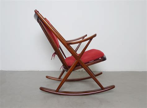 Bramin Rocking Chair In Teak And Red Fabric Frank Reenskaug 1958