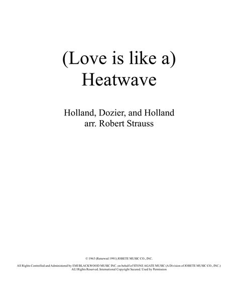 Heatwave Love Is Like A Heatwave Arr Robert Strauss Sheet Music