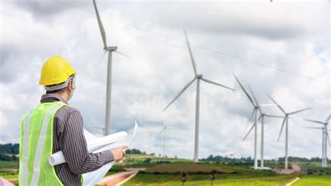 Engineer Worker At Wind Turbine Power Station Stock Photo Image Of