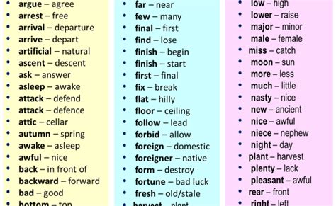 Most Important Opposite Antonym Words List English Grammar Here