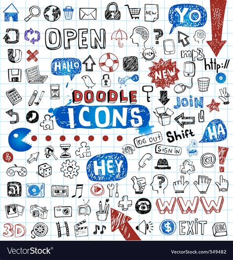 Doodled Icons Royalty Free Vector Image Vectorstock
