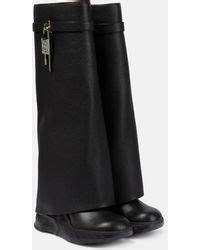 Givenchy Shark Lock Biker Patent Leather Knee High Boots In Black Lyst Uk