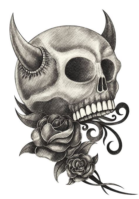 Art Skull Devil Tattoo Stock Illustration Illustration Of Angel