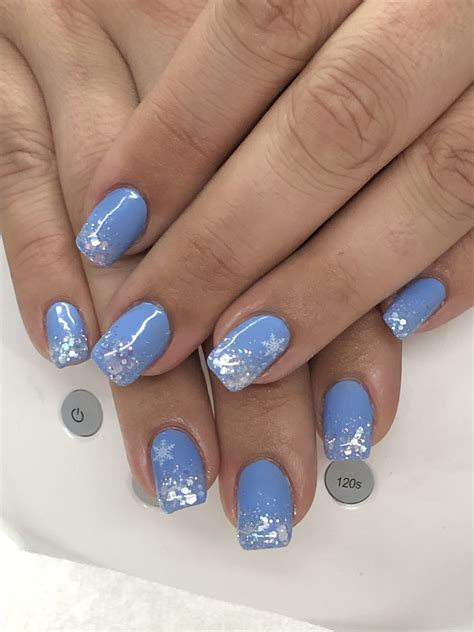 Periwinkle Blue Snowflake ️ Ombre Gel Nails Light Elegance Night Owl