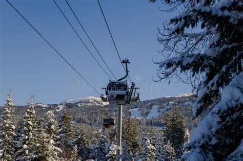 Ski Gondola Lift In Mountains Ski Attraction Mountains Winter Landscape View Stock Photo