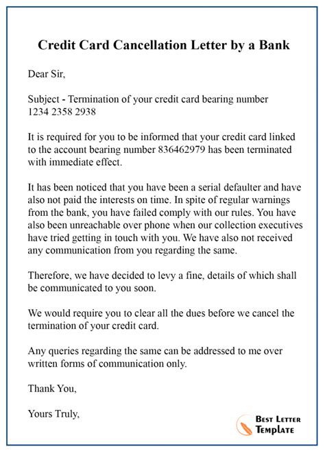 sample cancellation letter template  credit card
