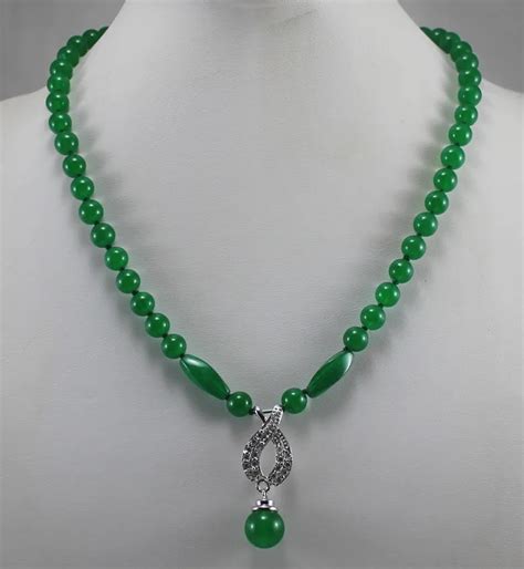 Elegant 8mm Green Jades Necklace With 14mm Jades Bead Pendant Designed