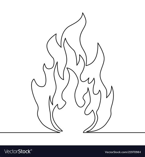 Continuous Line Fire One Line Drawing Fire Vector Image
