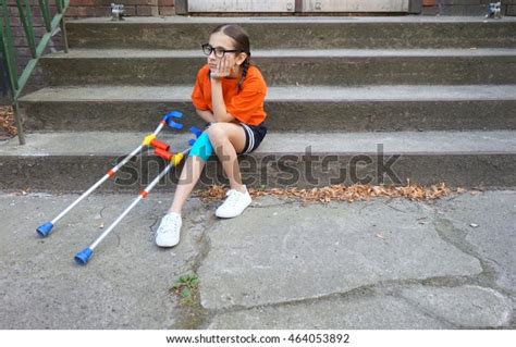 Little Girl Crutches Stair Back School Stock Photo 464053892 Shutterstock