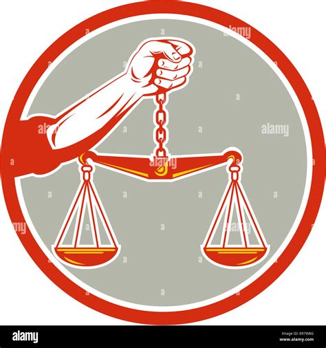 Illustration Of A Hand Holding Weighing Scale Scales Of Justice Viewed