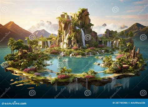 Enchanting Floating Isles: a Surreal Landscape of Vibrant Flora and