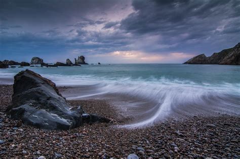 Playa Del Silencio In Asturia Spain At The Sunset Juste Before The