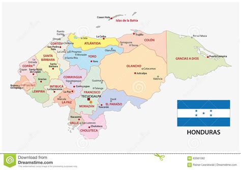 Mapa Administrativo Y Político De Honduras Con La Bandera Stock De