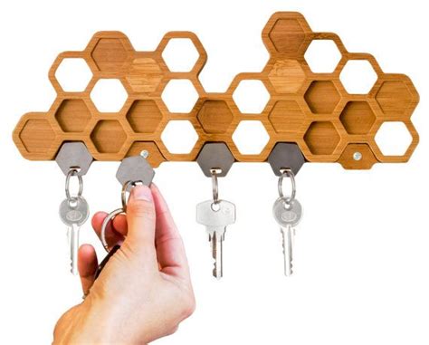 Honeycomb Magnetic Key Holder A Unique Bamboo Wall Mounted Etsy
