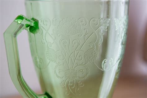 Vaseline Glass Pitcher Florentine Or Poppy Pattern By Hazel Atlas