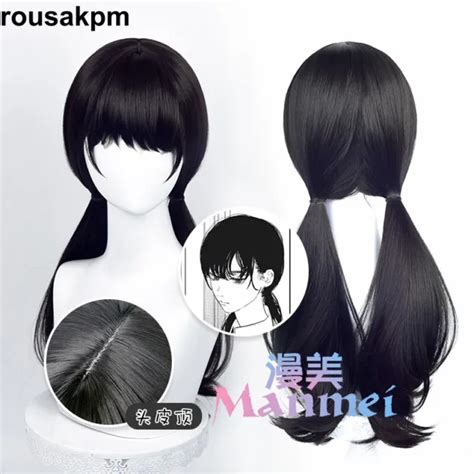 Cosplay Mitaka Asa Anime Chainsaw Man Black Double Ponytail Hair Wig