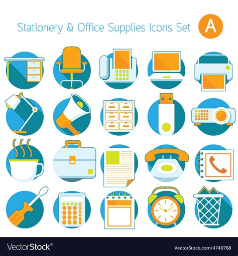 Office Supplies And Stationery Icons Set Vector Image