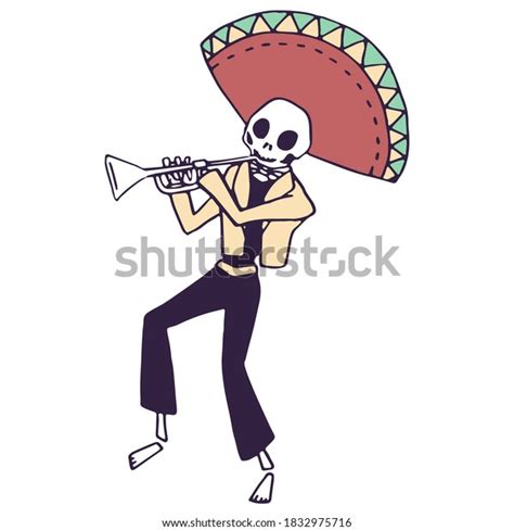 Skeleton Trumpet Player On White Isolated Stock Vector Royalty Free
