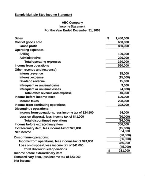 Free 11 Income Statement Samples In Pdf Ms Word