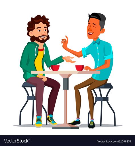 Friends In Cafe Two Man Drinking Coffee Royalty Free Vector